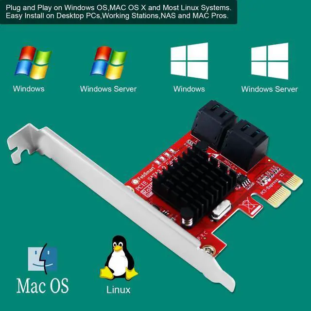 Alt view image 5 of 5 - FebSmart PCIE 3.0 to 4-Ports 6Gbps SATA III Expansion Card for Desktop PCs, ASMedia ASM1064 None-Raid PCIE 3.0 SATA III Host Controller, Plug and Play on Windows OS, MAC OS, Linux System (FS-S4-Pro)