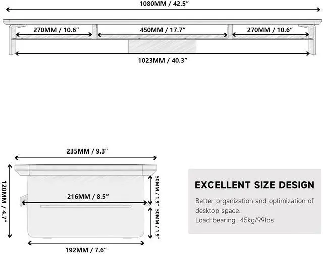 Alt view image 5 of 5 - Fenge Acrylic Monitor Stand Riser & 4 Tier Desktop File Organizer
