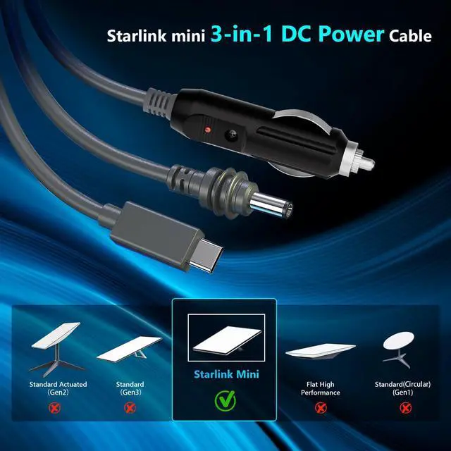 Alt view image 3 of 5 - FormiPow Starlink Mini Cable, 3-in-1 Multi-Purpose Power Cable for Starlink Mini (USB C to DC, DC to DC, Car Charger), Multiple Lengths Available, Waterproof (9.8FT, 16.4FT, 32.8FT)