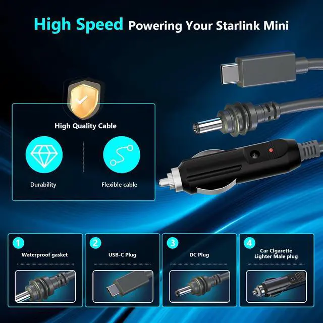 Alt view image 2 of 5 - FormiPow Starlink Mini Cable, 3-in-1 Multi-Purpose Power Cable for Starlink Mini (USB C to DC, DC to DC, Car Charger), Multiple Lengths Available, Waterproof (9.8FT, 16.4FT, 32.8FT)