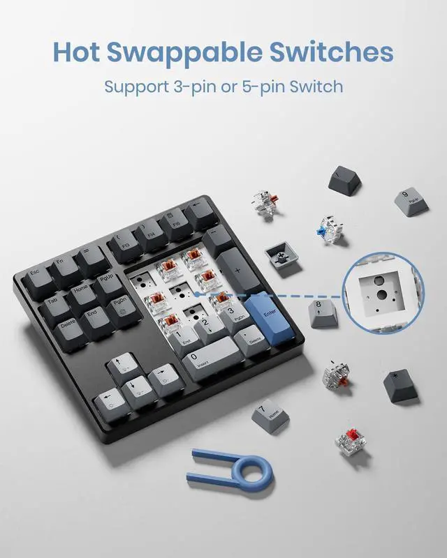 Alt view image 3 of 5 - FJADRAR Mechanical Number Pad, 34 Key Hot Swappable Numpad with Gateron Brown Switches, USB Wired Numeric Keypad with PBT Keycaps White Backlit Number Pad for Laptop, MacBook,PC Desktop