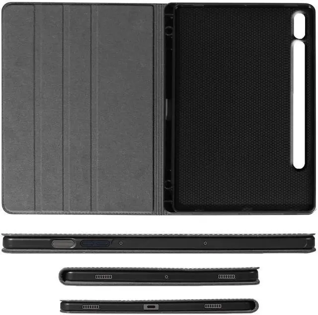 Alt view image 5 of 5 - Gexmil Genuine Leather Case for Samsung Galaxy Tab S9/S9 FE 11 Inch with Pencil Holder,Shockproof Protective Adjustable Kickstand Smart Premium Folio Flip Tablet Cover, Black