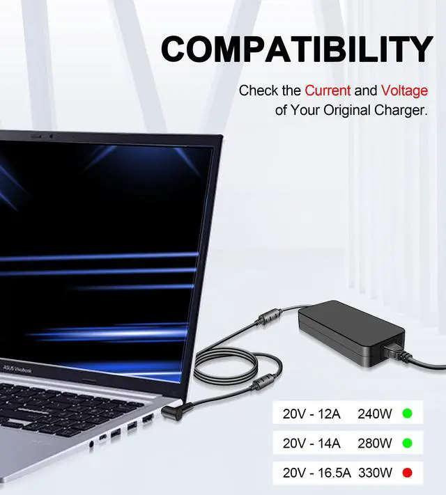 Alt view image 4 of 5 - 280W 6.0x3.7mm Charger for ASUS ROG Strix G15 G513R G513Q, G17 G713R G713Q, Scar 15 G532L G533Z, 17 G732L G733Z, Hero Scar III G731G G531G G703G Laptop Power 20V 14A