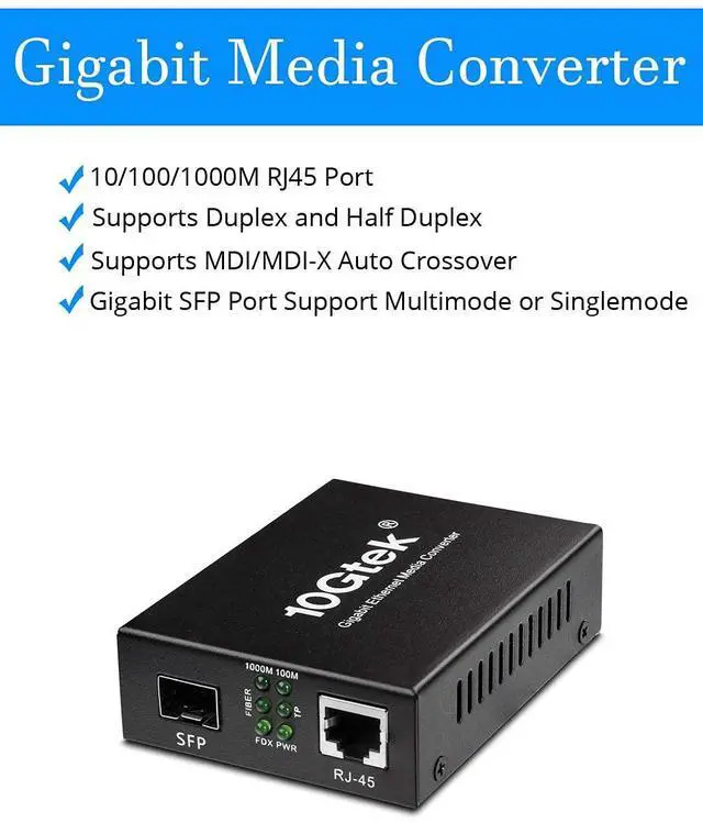 Alt view image 2 of 5 - Gigabit Fiber Media Converter with a 10/100/1000Base-T module, 1000M SFP to 10/100/1000M RJ45,up to 100m