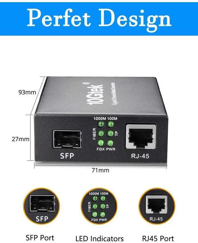 Alt view image 4 of 5 - Gigabit Fiber Media Converter with a 10/100/1000Base-T module, 1000M SFP to 10/100/1000M RJ45,up to 100m