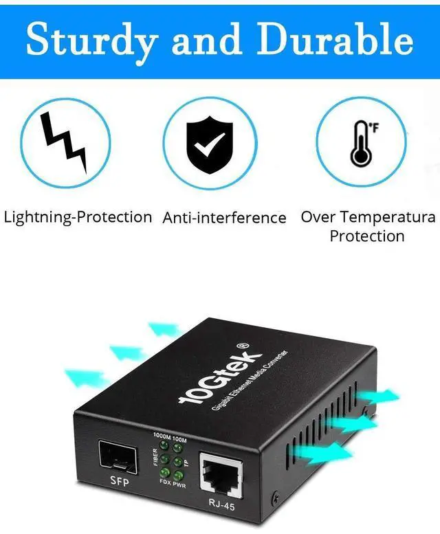 Alt view image 5 of 5 - Gigabit Fiber Media Converter with a 10/100/1000Base-T module, 1000M SFP to 10/100/1000M RJ45,up to 100m