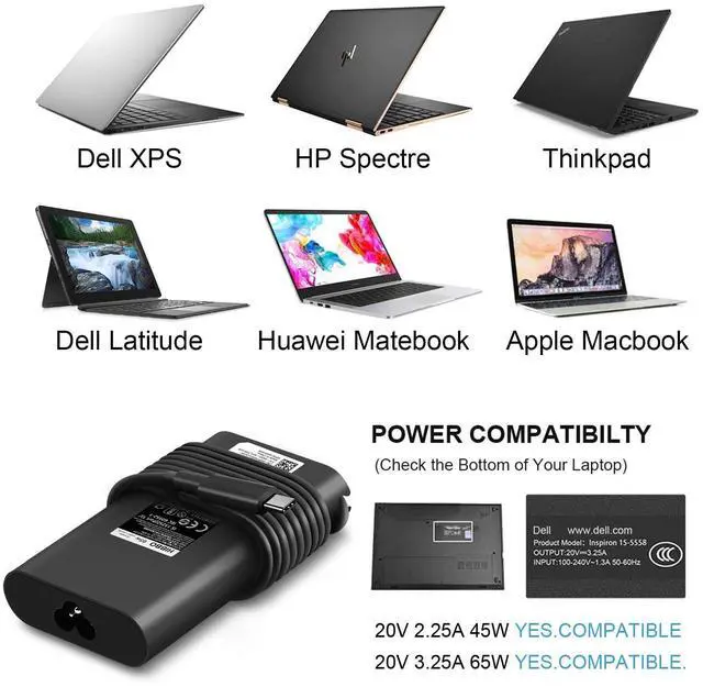 Alt view image 3 of 5 - [2025 Upgraded] 65W USB C HP Laptop Charger Replacement for HP Spectre X360,Chromebook X360,Spectre,Elitebook x360,Elitebook,Envy,Chromebook,Elite x2,ProBook - Type C Power Cord AC Adapter