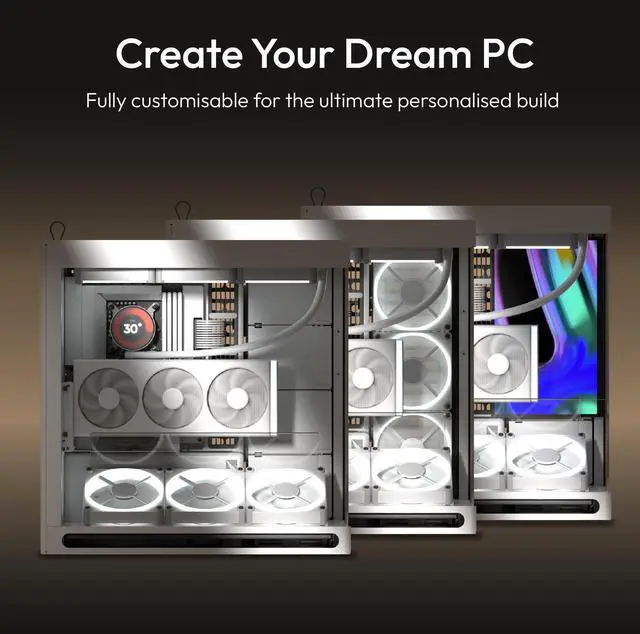 Alt view image 5 of 5 - HAVN HS 420 VGPU Dual-Chamber Mid Tower ATX PC Case White | PCIe 5.0 Vertical GPU Kit, 11x 140mm Fan Slots & 2X 420mm Radiator Support, SimpliCable Cable Management, Tempered Glass, PWM Fan Hub