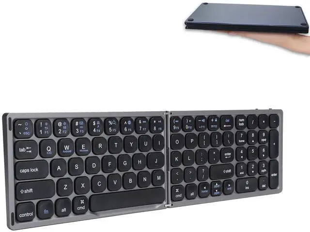 Alt view image 4 of 5 - Hilitand Folding Bluetooth Keyboard, Ultra?Thin Foldable Keypad Full?Size Typewriter for iOS for Android for Laptop Tablet Smartphone()