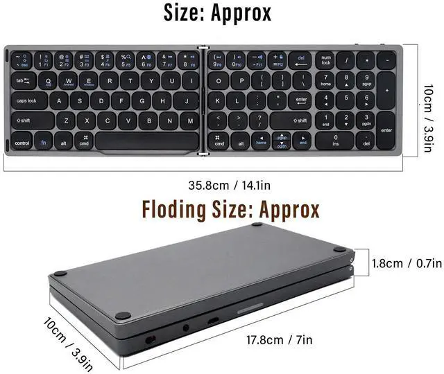 Alt view image 5 of 5 - Hilitand Folding Bluetooth Keyboard, Ultra?Thin Foldable Keypad Full?Size Typewriter for iOS for Android for Laptop Tablet Smartphone()