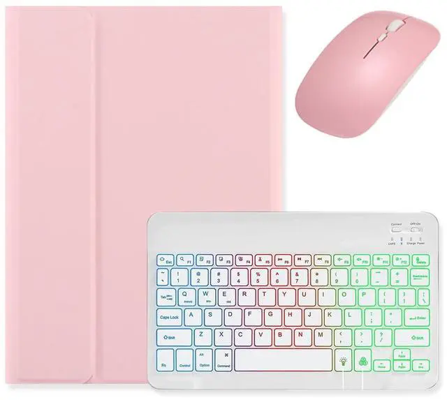 Main image of kaidisen Backlit keyboard for iPad 10th Generation Keyboard Case with Mouse, Detachable Backlight Color Keyboard Case for iPad 10,Pink+White