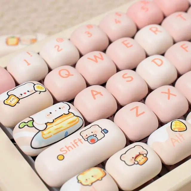 Alt view image 4 of 5 - Hunfuthr PBT Keycaps Cute MOG Profile Keycap, 140 Keys Pink Round Keycaps Set, Kawaii Custom Dye-Sublimation Keycap for 100% 75% 65% 60% Cherry Mx Mechanical Keyboard (Bread Bear)