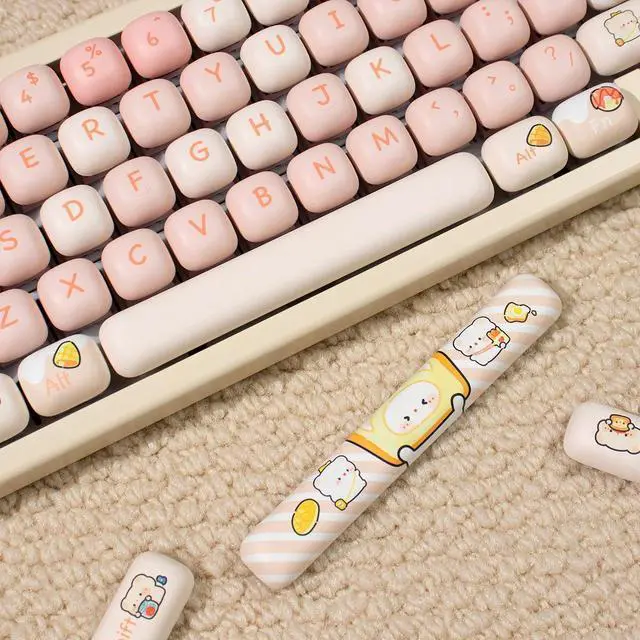 Alt view image 3 of 5 - Hunfuthr PBT Keycaps Cute MOG Profile Keycap, 140 Keys Pink Round Keycaps Set, Kawaii Custom Dye-Sublimation Keycap for 100% 75% 65% 60% Cherry Mx Mechanical Keyboard (Bread Bear)