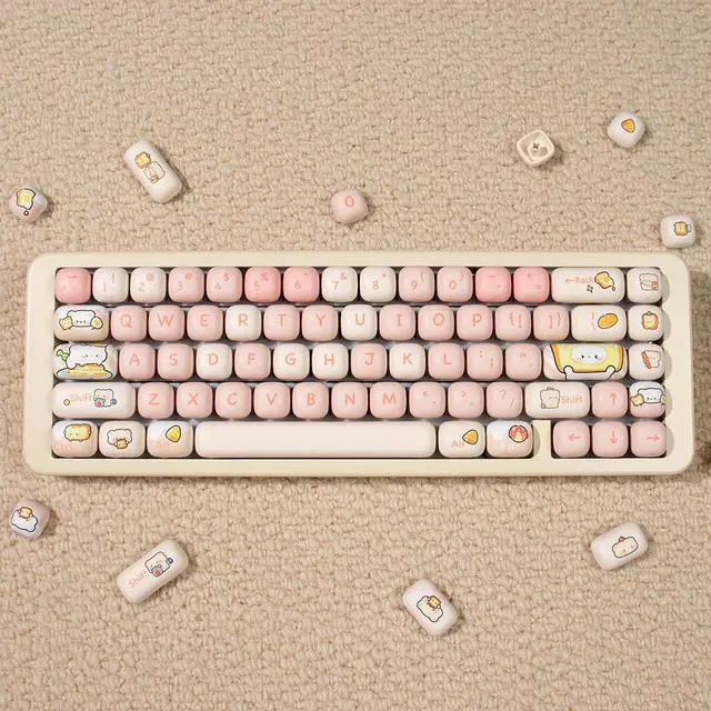 Alt view image 2 of 5 - Hunfuthr PBT Keycaps Cute MOG Profile Keycap, 140 Keys Pink Round Keycaps Set, Kawaii Custom Dye-Sublimation Keycap for 100% 75% 65% 60% Cherry Mx Mechanical Keyboard (Bread Bear)