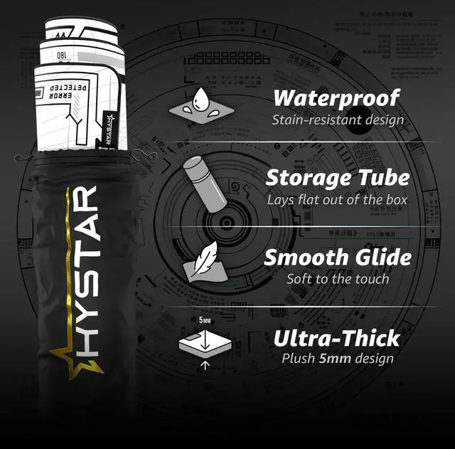 Alt view image 2 of 5 - Hystar® Extended Gaming Mouse Pad | XXL 36" x 16" | 5mm Thick, Waterproof Surface, Smooth Polyester Fabric, and Natural Rubber Base | Mainframe (Light)