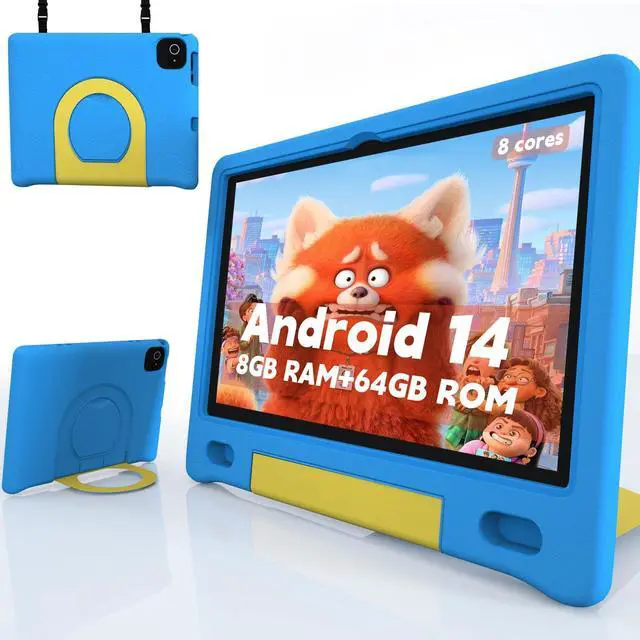 Main image of Kids Tablet with Strap, Android 14 Tablet for Kids 10 inch , Toddler Tablet Octa-Core 64GB 1TB Expandable, Children's Tablet with Case, Bluetooth WiFi Parental Control Dual Camera, 12-hr battery