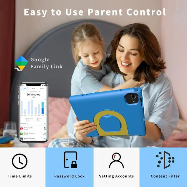 Alt view image 5 of 5 - Kids Tablet with Strap, Android 14 Tablet for Kids 10 inch , Toddler Tablet Octa-Core 64GB 1TB Expandable, Children's Tablet with Case, Bluetooth WiFi Parental Control Dual Camera, 12-hr battery