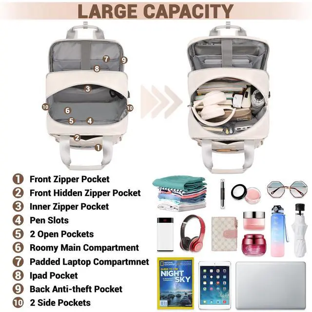 Alt view image 2 of 5 - Jiefeike Travel Backpack for Women,15.6 Inch Laptop Work Business Flight Approved Backpacks with USB Port,Large Water-Resistant Computer Back Pack Anti-theft Nurse Teacher Bag College School Bookbag