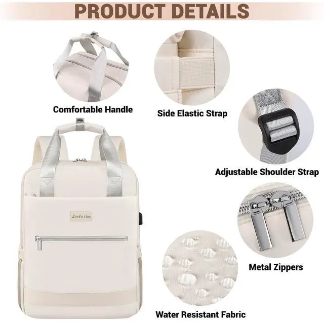 Alt view image 4 of 5 - Jiefeike Travel Backpack for Women,15.6 Inch Laptop Work Business Flight Approved Backpacks with USB Port,Large Water-Resistant Computer Back Pack Anti-theft Nurse Teacher Bag College School Bookbag