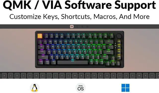 Alt view image 3 of 5 - JamesDonkey J2 75% Wireless Mechanical Gaming Keyboard, Gasket 82 Keys Tri-Mode BT5.1/USB-C/2.4GHz RGB Backlit with Custom Knob Super Red Switch, PTB Keycap, QMK/VIA for Win/Linux/Mac