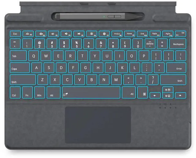 Main image of JvKzaen Surface Pro 9 Keyboard with Slim Pen, Compatible with Microsoft Surface Pro11 10 9 8 X, 13 Inch Bluetooth Wireless Backlight Type Cover Keyboard with Slim Pen, Keyboard with Slim Pen Gray