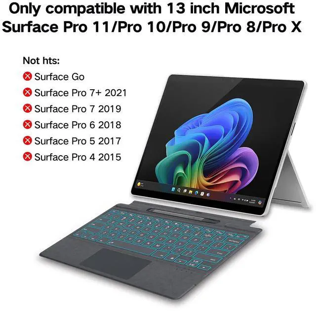 Alt view image 2 of 5 - JvKzaen Surface Pro 9 Keyboard with Slim Pen, Compatible with Microsoft Surface Pro11 10 9 8 X, 13 Inch Bluetooth Wireless Backlight Type Cover Keyboard with Slim Pen, Keyboard with Slim Pen Gray
