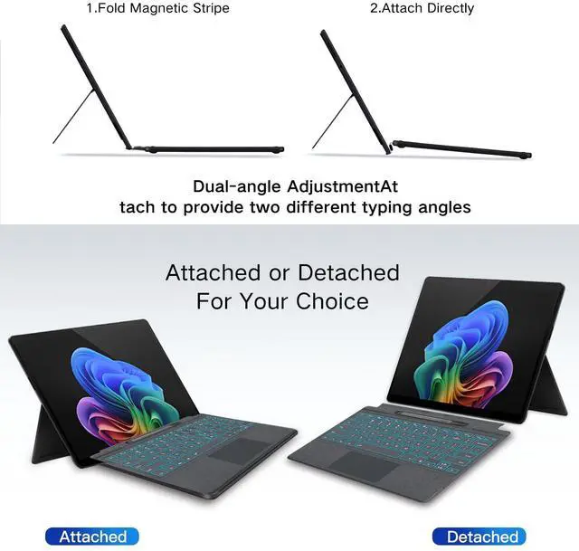 Alt view image 4 of 5 - JvKzaen Surface Pro 9 Keyboard with Slim Pen, Compatible with Microsoft Surface Pro11 10 9 8 X, 13 Inch Bluetooth Wireless Backlight Type Cover Keyboard with Slim Pen, Keyboard with Slim Pen Gray