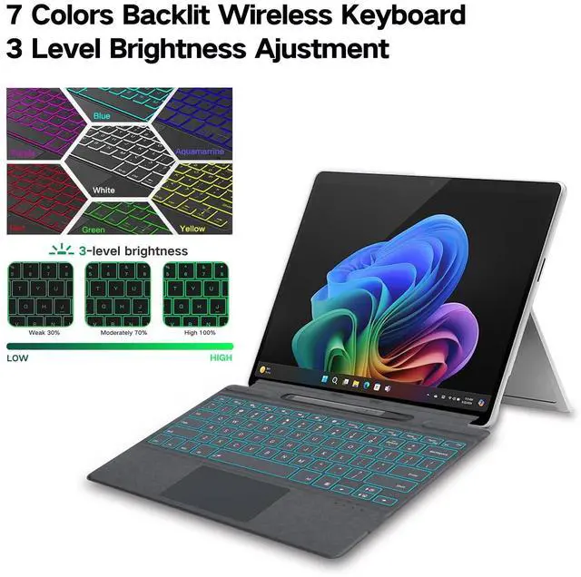 Alt view image 3 of 5 - JvKzaen Surface Pro 9 Keyboard with Slim Pen, Compatible with Microsoft Surface Pro11 10 9 8 X, 13 Inch Bluetooth Wireless Backlight Type Cover Keyboard with Slim Pen, Keyboard with Slim Pen Gray