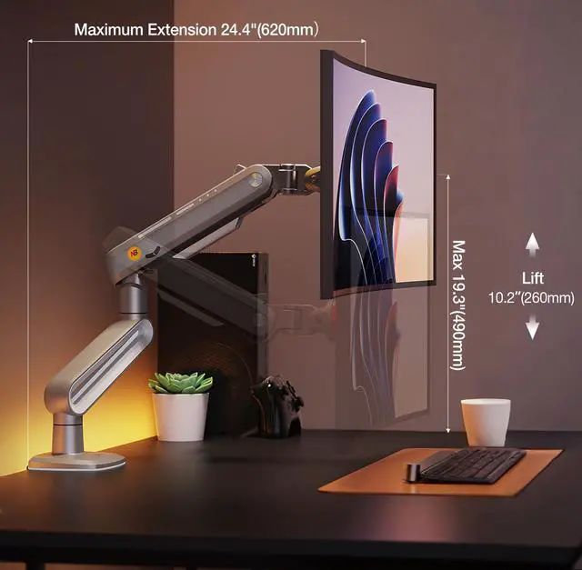 Alt view image 3 of 5 - NB Ergonomic Gaming Monitor Arm for Flat/Ultrawide/Curved Monitors 27 to 50 inch, Heavy Duty Monitor Stand Load up to 18 kg, VESA 75/100 mm Monitor Mount A6