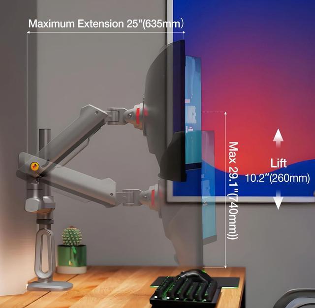 Alt view image 3 of 5 - NB Ergonomic Gaming Monitor Arm for Flat/Ultrawide/Curved Monitors 27 to 50 inch, Heavy Duty Monitor Stand Load up to 18 kg, VESA 75/100 mm Monitor Mount A7