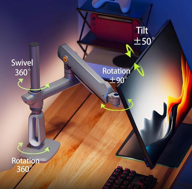 Alt view image 4 of 5 - NB Ergonomic Gaming Monitor Arm for Flat/Ultrawide/Curved Monitors 27 to 50 inch, Heavy Duty Monitor Stand Load up to 18 kg, VESA 75/100 mm Monitor Mount A7