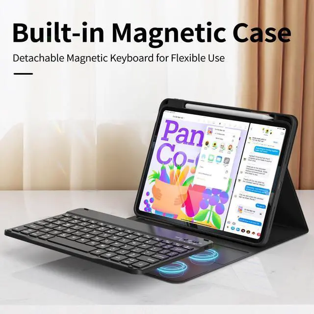 Alt view image 3 of 5 - KVTVOU for iPad (A16) 11th/10th Generation Case with Keyboard (11/10.9 Inch, 2025/2022) - 7 Colors Backlit Wireless Magnetic Detachable Folio Keyboard, Flip Cover with Pencil Holder, Black