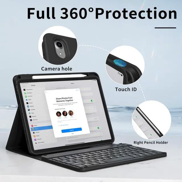 Alt view image 5 of 5 - KVTVOU for iPad (A16) 11th/10th Generation Case with Keyboard (11/10.9 Inch, 2025/2022) - 7 Colors Backlit Wireless Magnetic Detachable Folio Keyboard, Flip Cover with Pencil Holder, Black