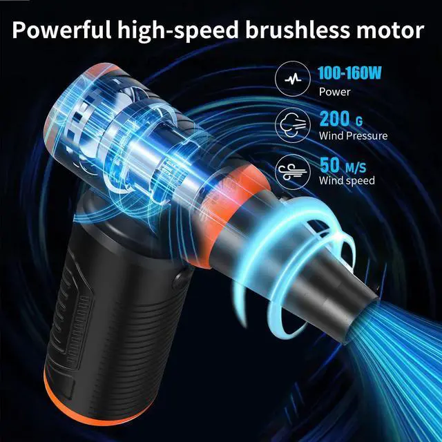 Alt view image 5 of 5 - Electric Air Duster Jet Fan Blower, with Brushless Motor, 3 Adjustable speeds- for Keyboard, PC, Car, Air Bed, and Home Cleaning Reusable Replaces Compressed Air Cans