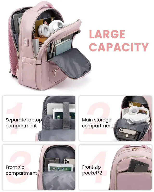 Alt view image 4 of 5 - LOVEVOOK Laptop Backpack for Women, Slim Business Laptops Bag with Separate Computer Compartment Stylish Daypack for College Work Travel, Fits 15.6" Laptop