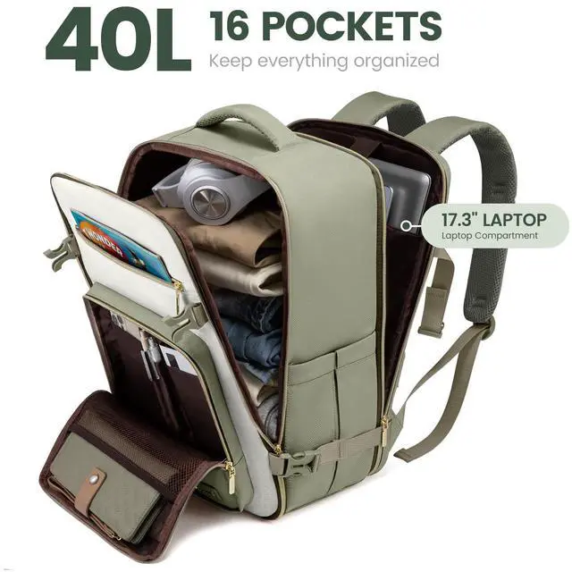 Alt view image 2 of 5 - LOVEVOOK Travel Backpack For Women,40L Carry On Backpack Flight Approved,TSA Personal Item Travel Bag Fits 17 Inch Laptop,Business Weekender Overnight Daypack with Toiletry Bag and Cubes