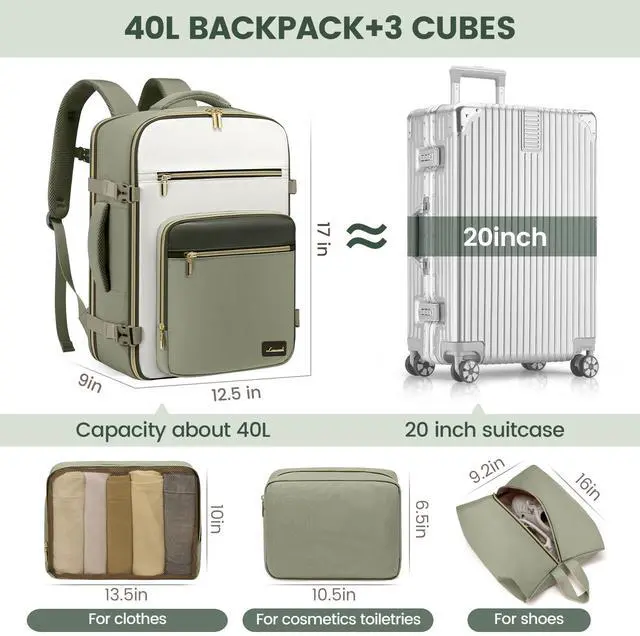 Alt view image 5 of 5 - LOVEVOOK Travel Backpack For Women,40L Carry On Backpack Flight Approved,TSA Personal Item Travel Bag Fits 17 Inch Laptop,Business Weekender Overnight Daypack with Toiletry Bag and Cubes
