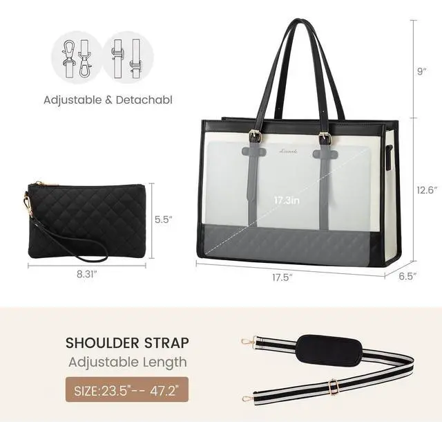 Alt view image 3 of 5 - LOVEVOOK Women's Canvas Laptop Tote, 17.3 inch, Large Capacity Work Bag with Clutch Purse, Computer Bag Office Business Briefcase, Casual Handbag for Travel College Teacher School