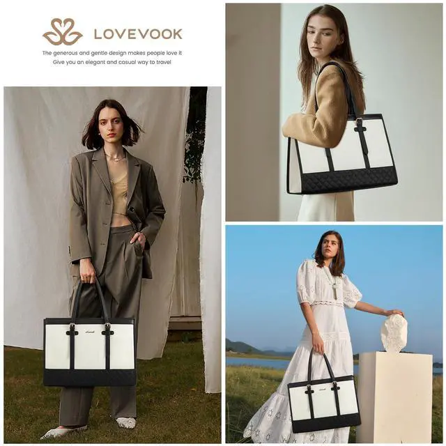 Alt view image 2 of 5 - LOVEVOOK Women's Canvas Laptop Tote, 17.3 inch, Large Capacity Work Bag with Clutch Purse, Computer Bag Office Business Briefcase, Casual Handbag for Travel College Teacher School