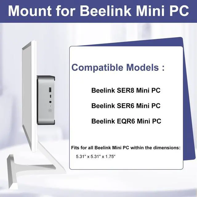 Alt view image 2 of 5 - Metal Mini PC Mount for Beelink SER8 Mini PC, SER6 Mini PC, EQR6 Mini PC, Mini PC Vesa Mount/ Wall Mount/ Under Desk Mount, Only for Beelink SER8, SER6, EQR6 Mini PC Wall Mount, Easy to Install, Black