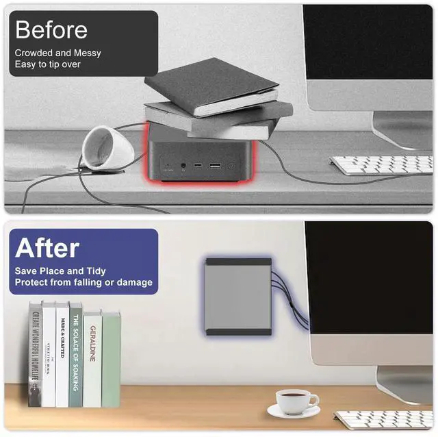 Alt view image 4 of 5 - Metal Mini PC Mount for Beelink SER8 Mini PC, SER6 Mini PC, EQR6 Mini PC, Mini PC Vesa Mount/ Wall Mount/ Under Desk Mount, Only for Beelink SER8, SER6, EQR6 Mini PC Wall Mount, Easy to Install, Black