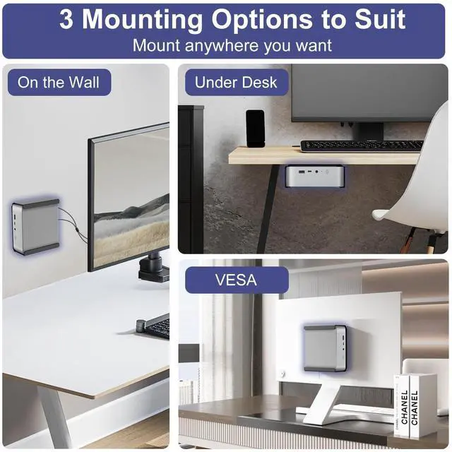 Alt view image 3 of 5 - Metal Mini PC Mount for Beelink SER8 Mini PC, SER6 Mini PC, EQR6 Mini PC, Mini PC Vesa Mount/ Wall Mount/ Under Desk Mount, Only for Beelink SER8, SER6, EQR6 Mini PC Wall Mount, Easy to Install, Black