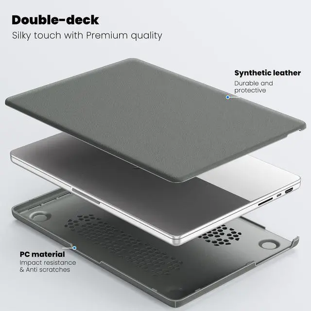 Alt view image 3 of 5 - Mektron Leather Case for MacBook Pro 14 Inch M4/ M3/ M2/ M1, Fits A3112 A3401 A3185 (2024) / A2918 A2992 (2023) / A2779 / A2442 (2021) Protective Hard Shell with Fold Kickstand - Business Grey