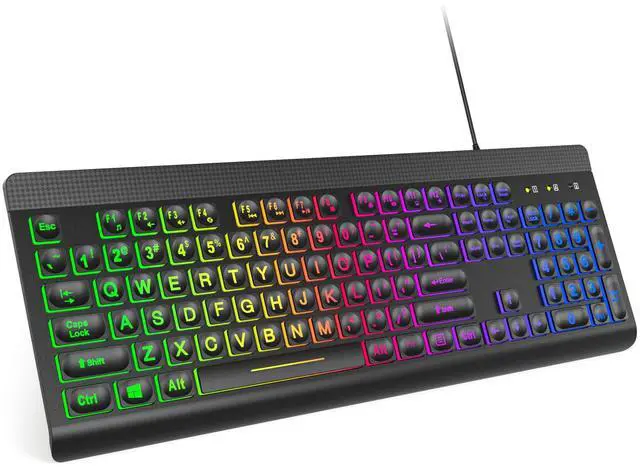 Main image of Meidosa Backlit Keyboard Wired Large Print, Computer Keyboard with Rainbow Illuminated LED, USB Keyboard with Numeric Keypad and Media Hotkey for Windows PC Laptop