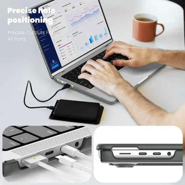 Alt view image 5 of 5 - Mektron Leather Case for MacBook Pro 14 Inch M4/ M3/ M2/ M1, Fits A3112 A3401 A3185 (2024) / A2918 A2992 (2023) / A2779 / A2442 (2021) Protective Hard Shell with Fold Kickstand - Business Grey
