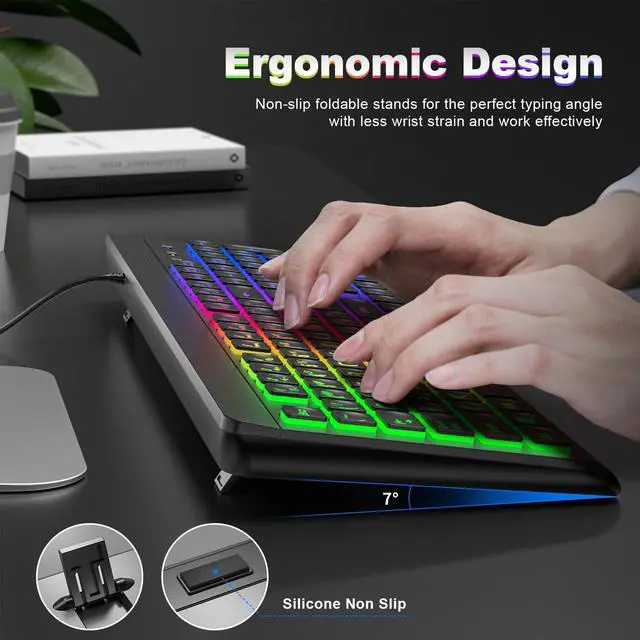 Alt view image 2 of 5 - Meidosa Backlit Keyboard Wired Large Print, Computer Keyboard with Rainbow Illuminated LED, USB Keyboard with Numeric Keypad and Media Hotkey for Windows PC Laptop