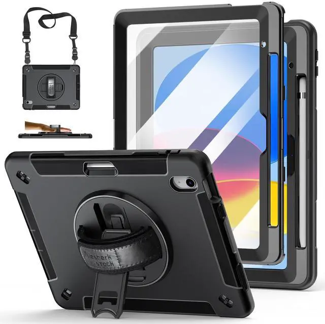 Main image of Case for iPad 10th Generation 2022:Miesherk Stock Military Grade Shockproof Rugged Case for iPad 10th Gen 10.9'' W/Screen Protector,Rotate Stand,Handle,Shoulder Strap,Pen Holder (Black)