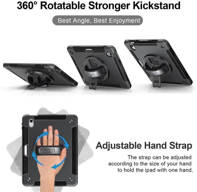 Alt view image 3 of 5 - Case for iPad 10th Generation 2022:Miesherk Stock Military Grade Shockproof Rugged Case for iPad 10th Gen 10.9'' W/Screen Protector,Rotate Stand,Handle,Shoulder Strap,Pen Holder (Black)
