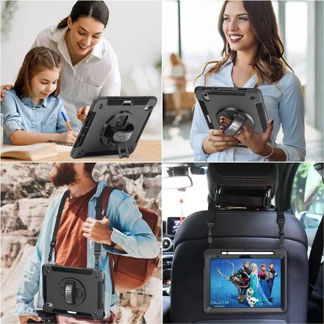 Alt view image 4 of 5 - Case for iPad 10th Generation 2022:Miesherk Stock Military Grade Shockproof Rugged Case for iPad 10th Gen 10.9'' W/Screen Protector,Rotate Stand,Handle,Shoulder Strap,Pen Holder (Black)