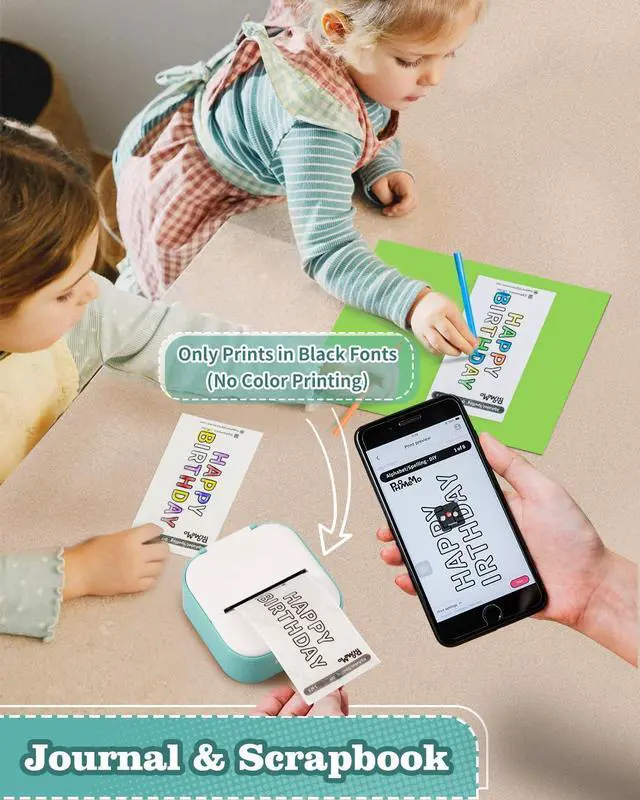 Alt view image 2 of 5 - Memoking T02 Portable Small Printer with 3 Rolls Paper, Sticker Printer Machine for Study, Notes, Pictures, Photos, Journals, DIY and 2-Year White Sticky Paper, Green